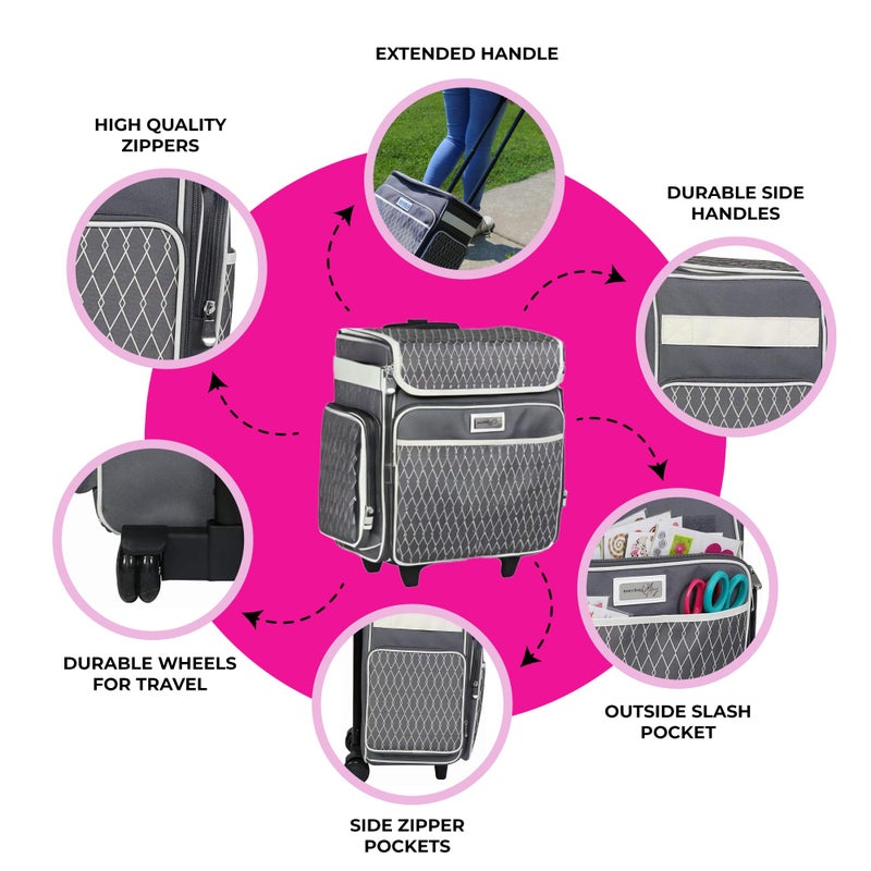 Everything Mary Rolling Scrapbook Storage Tote Bag â€“ Craft Case for Paper, Binders, Beads, Scissors & Supplies â€“ Telescoping Handle with Dual Wheels - Image 2